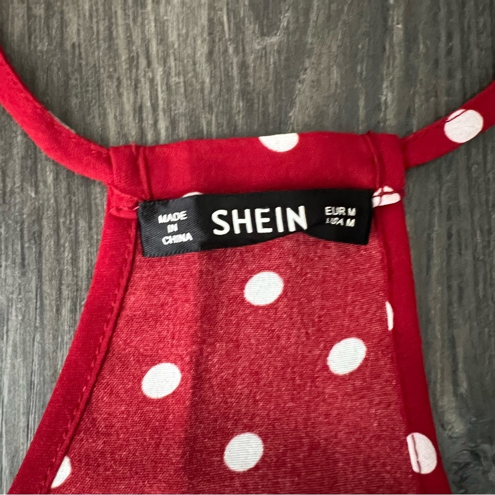 SHEIN Red and White Polka Dot Peplum Spaghetti Strap Top - Picture 5 of 10